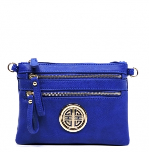 Faux Leather Zipper Clutch Bag WU001L  ROYAL BLUE